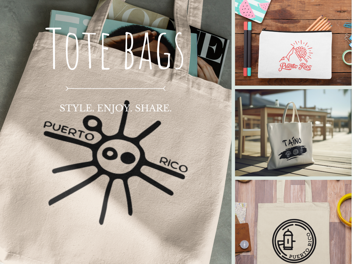 Tote bags and pouch