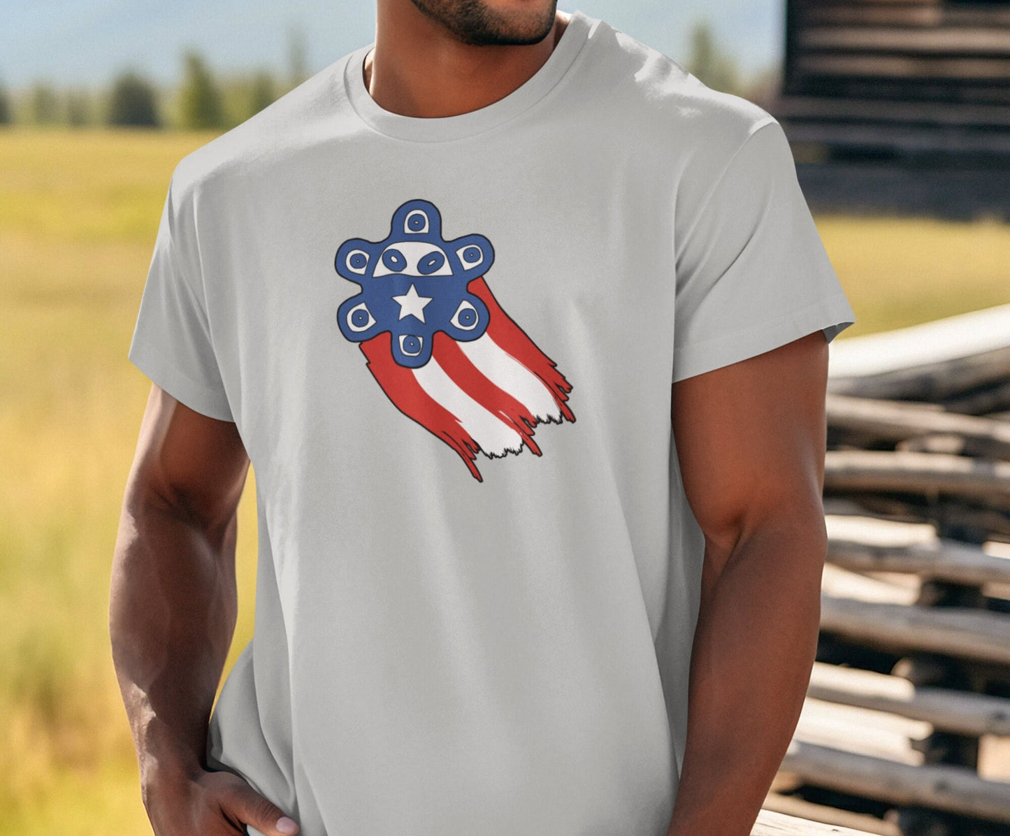 Sun Taino with Puerto Rico flag shirt