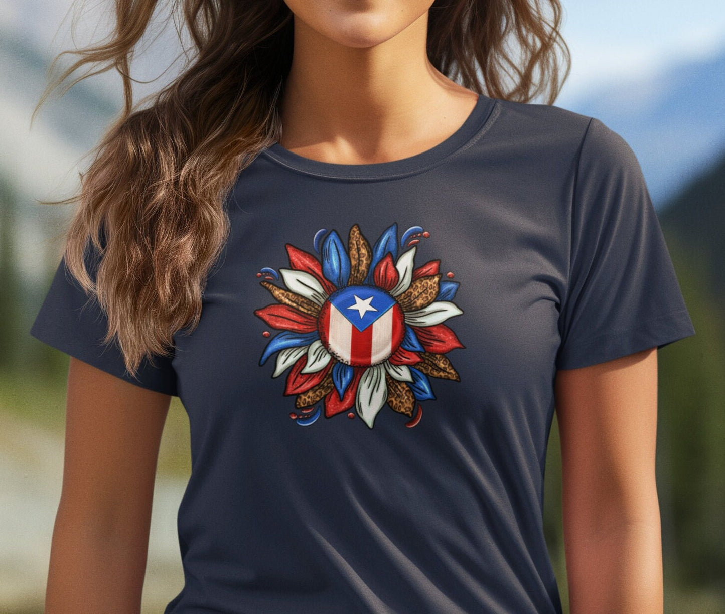 Flower with a Puerto Rican flag shirt