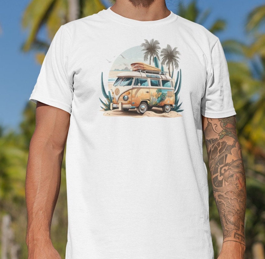 Girl van shirt, flower van shirt, surf shirt, surfing lovers, surfing shirt, beach shirt, summertime shirt, Flower van in the beach shirt