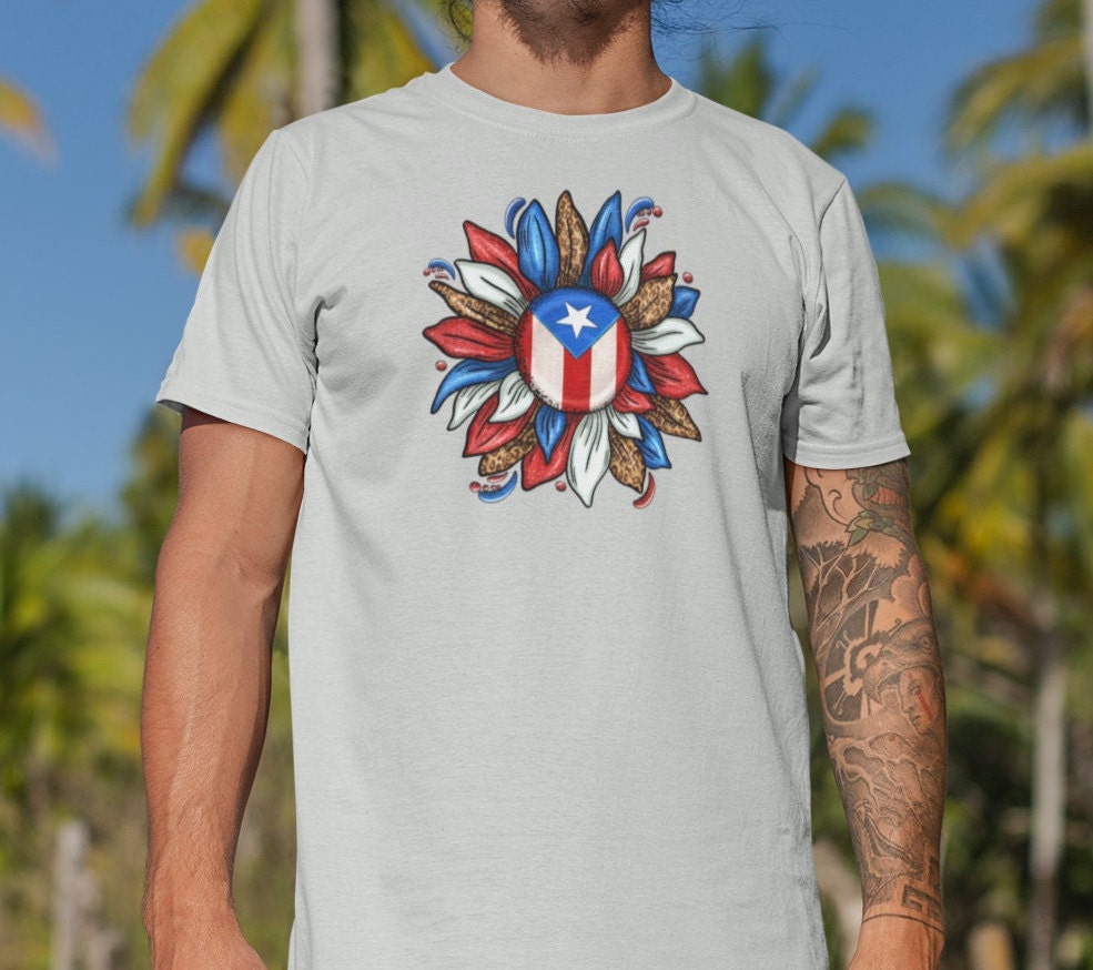 Flower with a Puerto Rican flag shirt