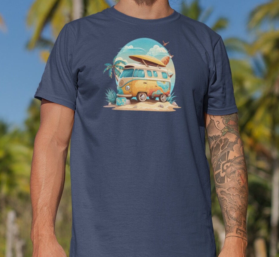 Summer van shirt, flower van shirt, surf shirt, surfing lovers, surfing shirt, beach shirt, summertime shirt, Flower van in the beach shirt