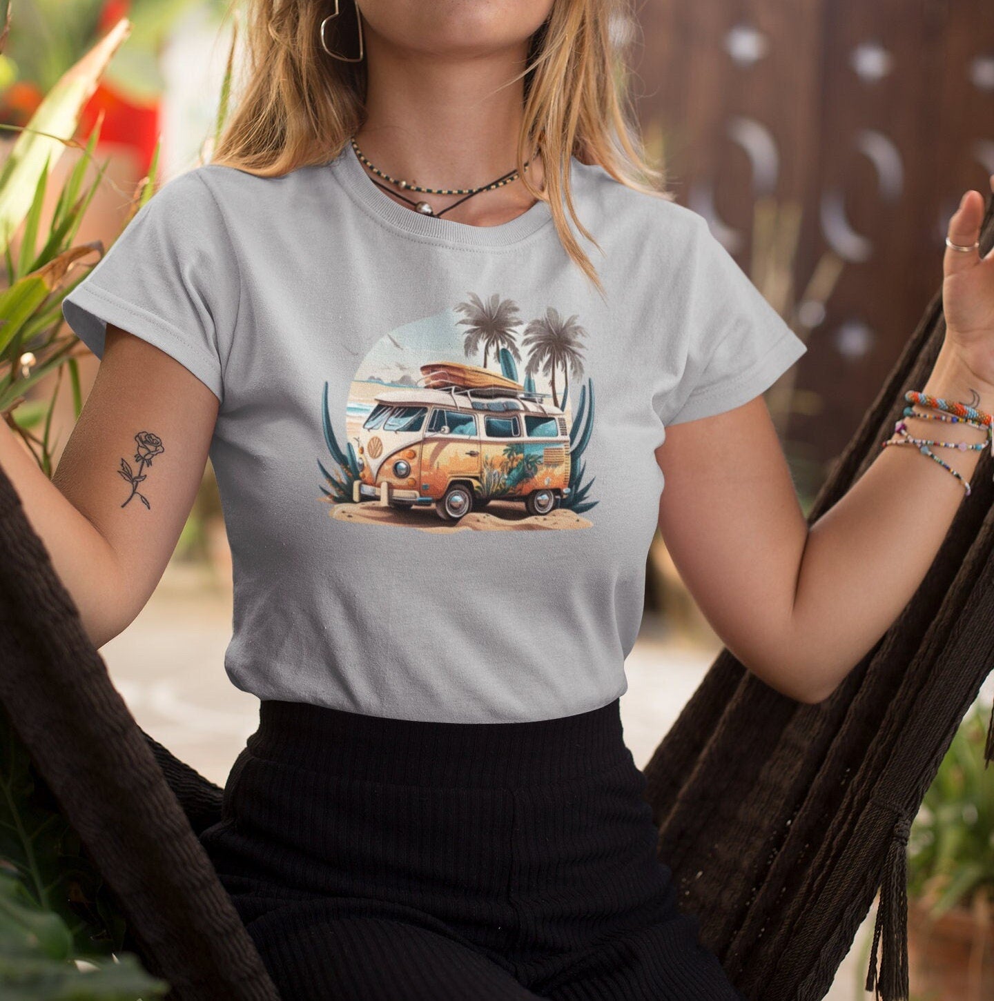 Girl van shirt, flower van shirt, surf shirt, surfing lovers, surfing shirt, beach shirt, summertime shirt, Flower van in the beach shirt