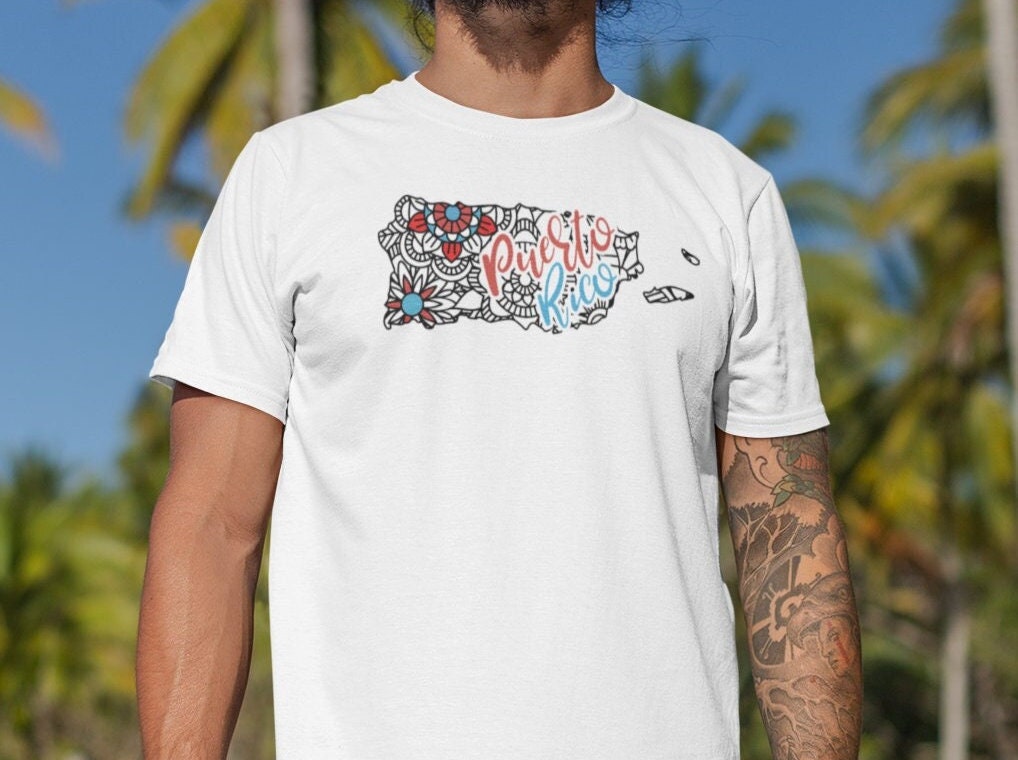 Puerto Rico map with flowers shirt