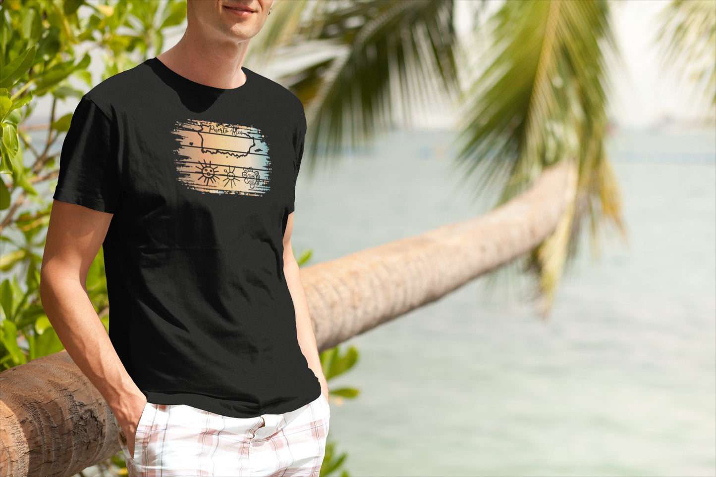 Retro Puerto Rico map with Taino symbol shirt