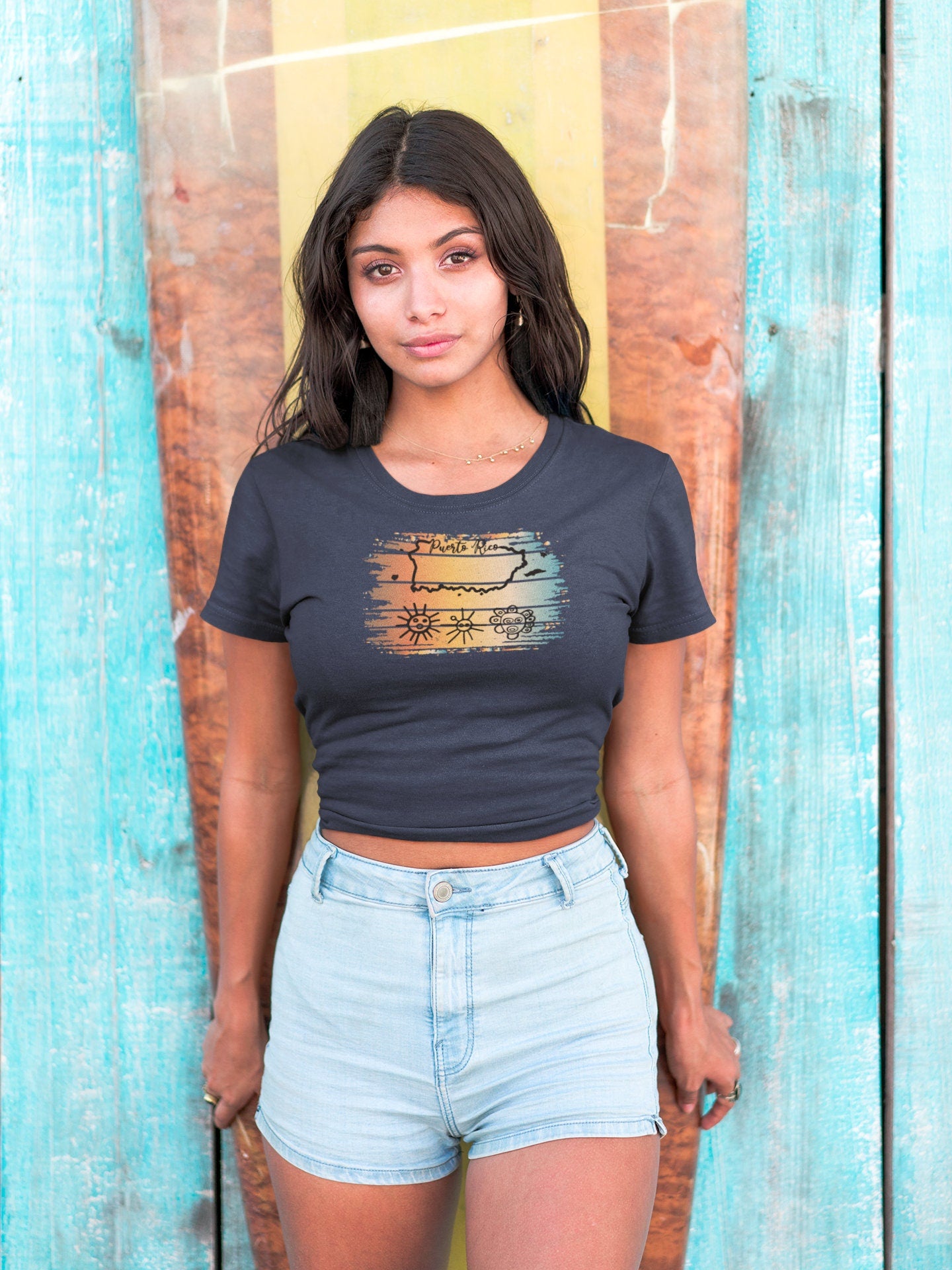 Retro Puerto Rico map with Taino symbol shirt