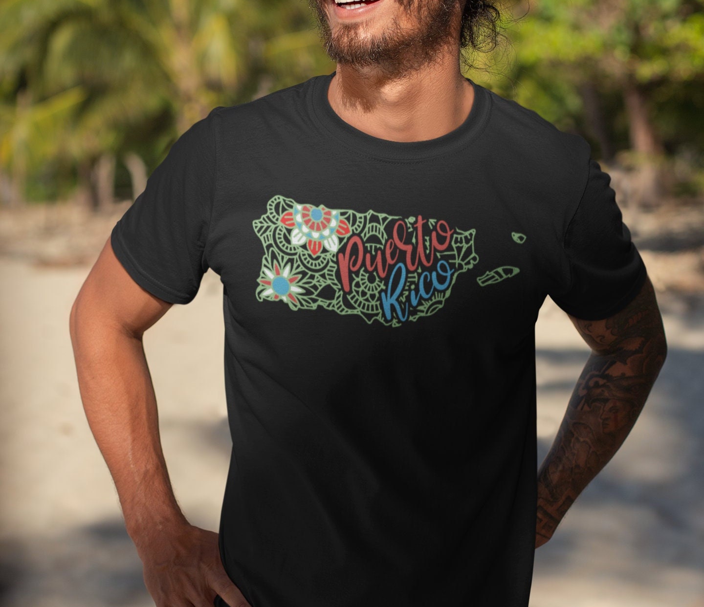 Puerto Rico map with flowers shirt