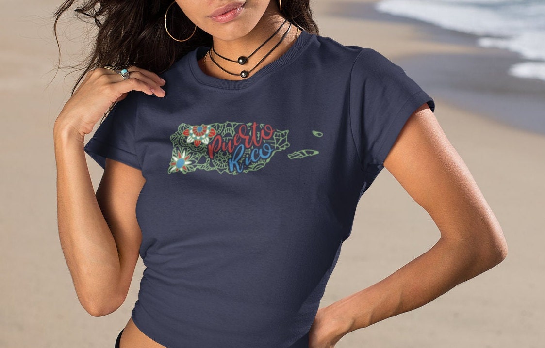 Puerto Rico map with flowers shirt