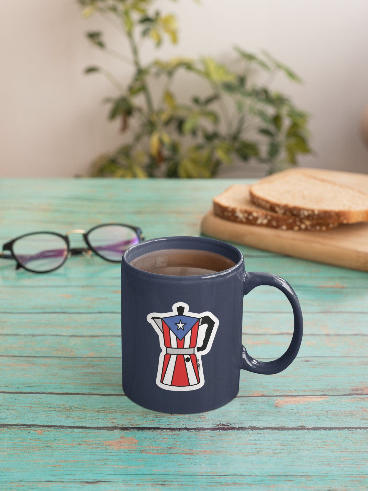 Coffee mug with Puerto Rico flag stickers