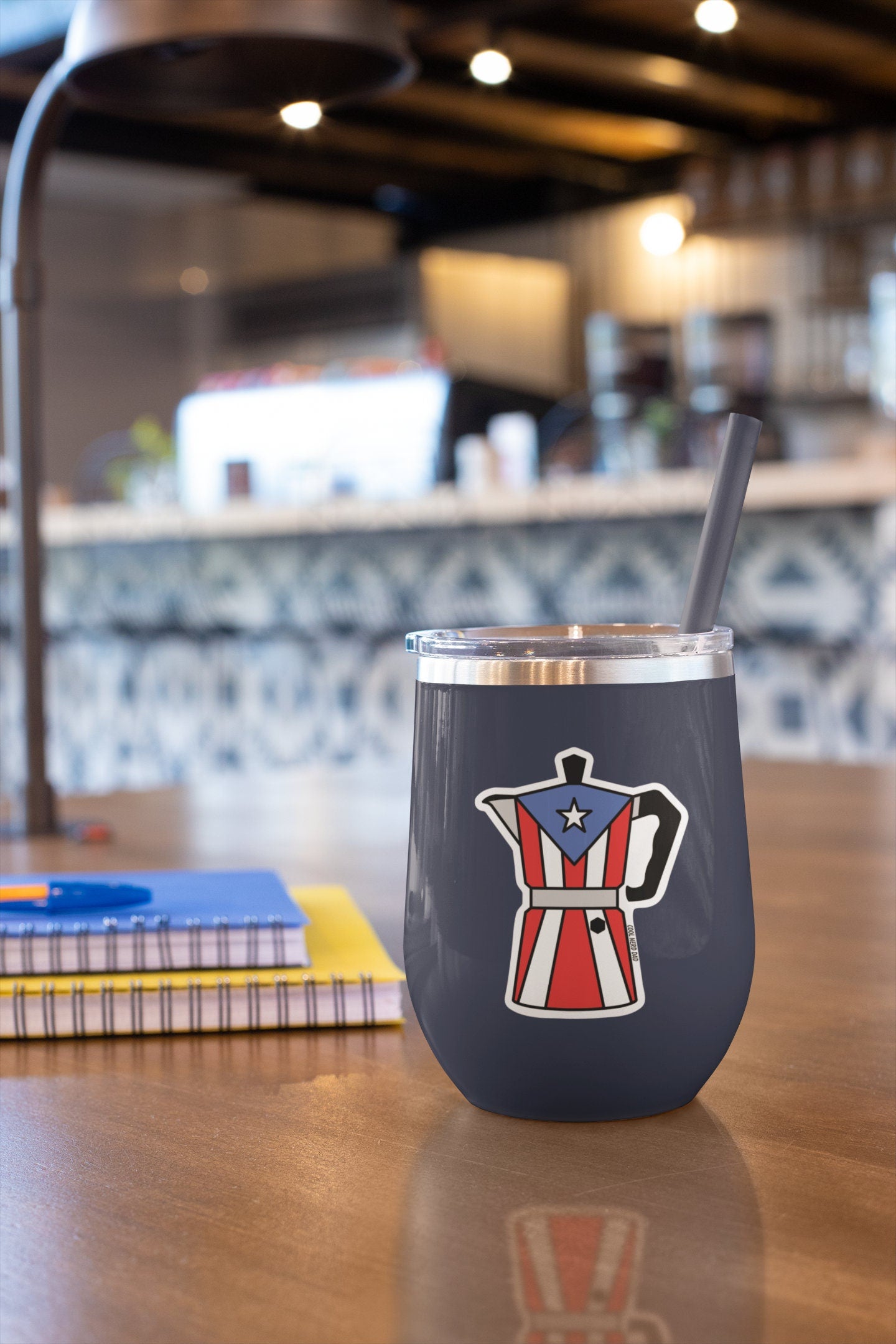 Coffee mug with Puerto Rico flag stickers