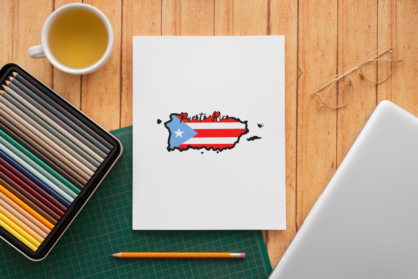 Puerto Rico map with flag stickers